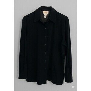 Talbots Stretch shirt long sleeve button front blouse casual Black Womens Size S